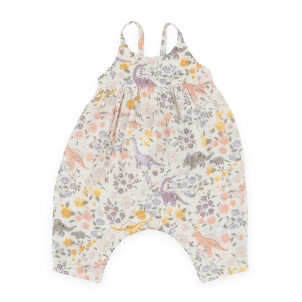 NWT Angel Dear Floral Dinos Tie Back Romper (Girl)Pastel/Multicolor,Size 6-12